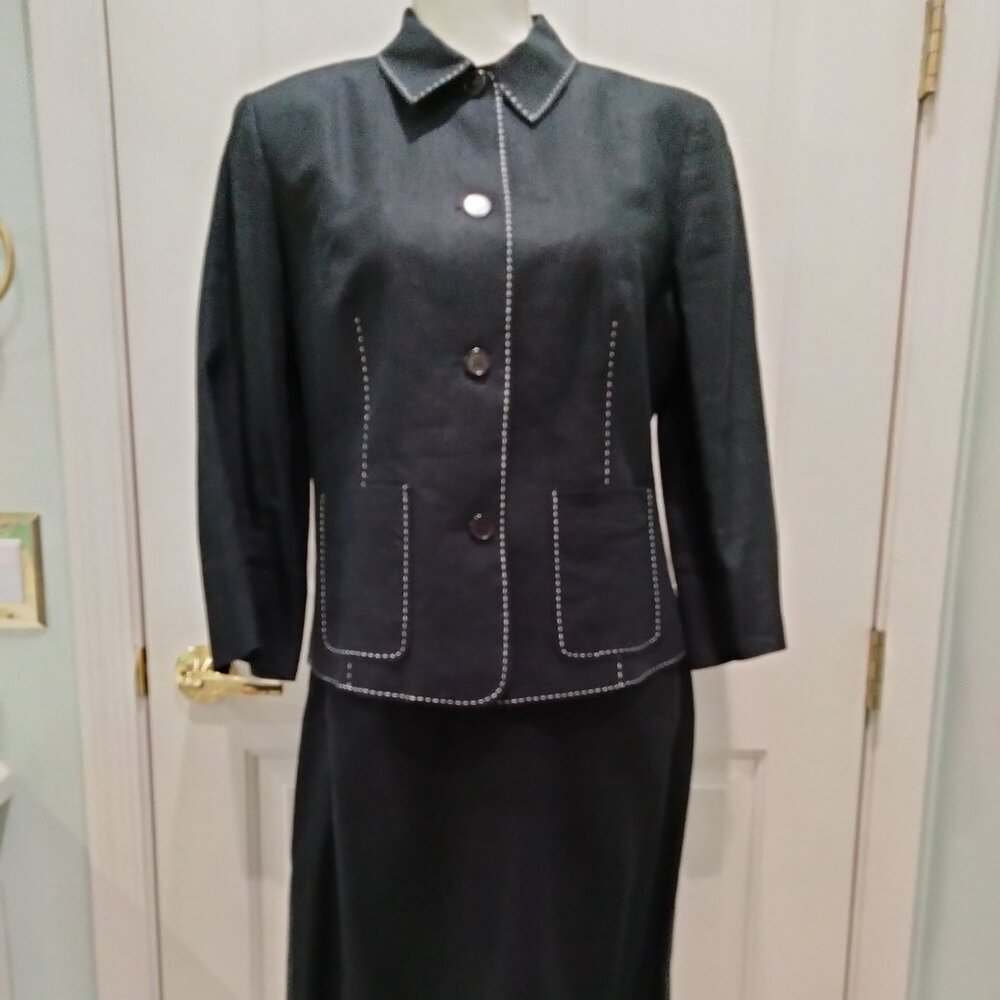 Neiman Marcus Women’s Black Linen Skirt Suit, Skirt and Jacket